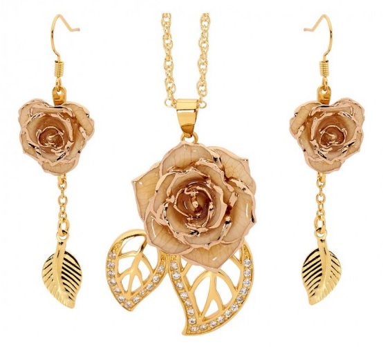 The Eternity Rose White Leaf Theme Pendant and Earring Set 1 credit The Eternity Rose